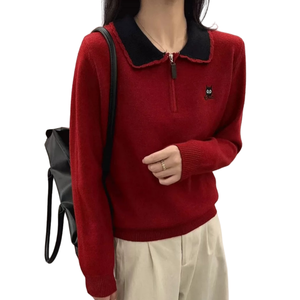 Suéter de invierno para <span class=keywords><strong>mujer</strong></span> Premium Navidad rojo para <span class=keywords><strong>cuello</strong></span> Polo Top de punto de gama alta con patrón de animales dulces al por mayor - Product Image 3
