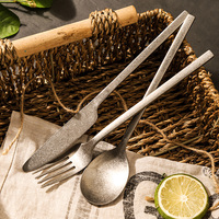 Ensemble de couverts en acier inoxydable de haute qualité de style rétro flocon de neige gris pour hôtel, cantine, camping, couteau, cuillère à café et fourchette