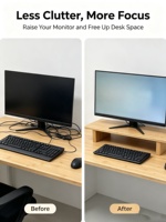 Support d'écran en bambou, étagère de bureau naturelle, compatible avec moniteur, ordinateur portable, imprimante et haut-parleurs pour petits bureaux