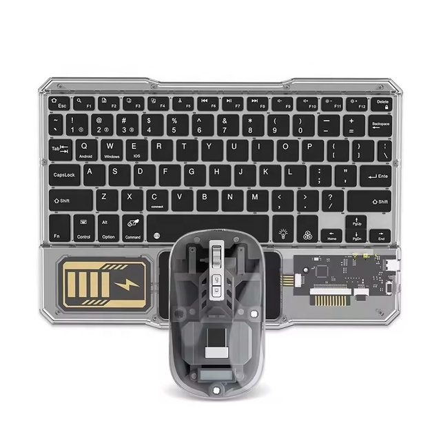 2025 New Mini Wireless Transparent Keyboard Mouse Combo Bluetooth+2.4G 7RGB Backlit for Desktop Laptop Phone