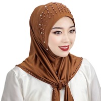 Hijab de haute qualité pour femmes musulmanes, couleurs unies avec perles, foulards traditionnels conservateurs, châles du Moyen-Orient, Dubaï