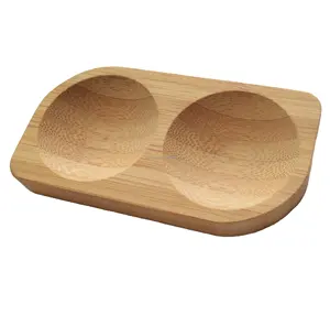 Pequeno mini prato de molho de madeira de bambu dividido