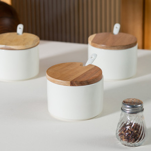Ceramic Seasoning <b>Jar</b> <b>With</b> Wooden <b>Lid</b> And Spoon For Kitchen Storage 200Ml - Product Image 4