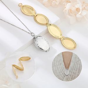 Gioielli commemorativi di moda disegni ovali piatti placcati in oro collana con ciondolo a medaglione con foto pieghevole per ragazze migliori <span class=keywords><strong>amici</strong></span> - Product Image 2