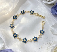 Bracelet de luxe en cuivre incrusté de zircon pour femme, motif fleur, bleu royal, pétale de diamant, bijoux faits main
