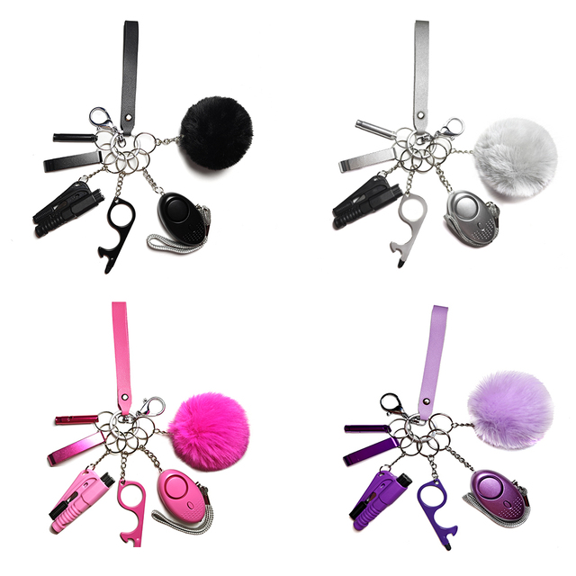 New Arrival Woman Personal Self Defense Keychain Lady Safety Protection Keychains Wristlets Self Defense Keychain Set