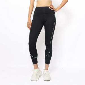 Venta al por mayor de las mujeres de contraste de rayas Tipping Yoga Fitness Leggings Butt Lifting Leggings para las mujeres - Product Image 5