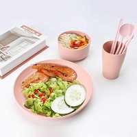 Ensemble de vaisselle en plastique sans BPA, 28 pièces, cuillères, fourchettes, bols, tasses, assiettes, paille de blé, vaisselle de table, vaisselle de dîner