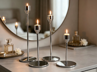 Porte-bougie conique en métal argenté |   Ensemble individuel ou personnalisé |   Plusieurs hauteurs |   Décoration de mariage et de la maison
