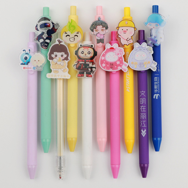Customized Cartoon Acrylic Character Pen Clip Cute Plastic Ballpoint Gel Pens for Promotional Gift