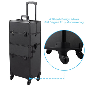 Keyson Custom Made Popular Multi-layer 2 in 1 Black Aluminum <strong>Trolley</strong> <strong>Make</strong> <strong>up</strong> case <strong>on</strong> 4 <strong>Wheels</strong> - Product Image 2
