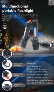 Competetitive giá xách tay mini Đèn pin cửa sổ Breaker COB Side ánh sáng đèn pin <span class=keywords><strong>Torch</strong></span> <span class=keywords><strong>USB</strong></span> Sạc đèn pin - Product Image 2