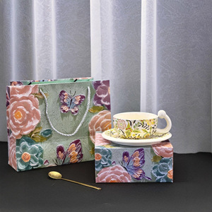 Modern Luxury Bone China Coffee Cup and Saucer <b>Set</b> with Pillow Bag-Eco-Friendly Custom-Made Business <b>Gift</b> - Product Image 2