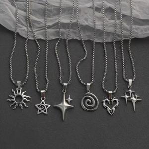 Colar de Liga com Pingente de Estrela Solar Prateado da Moda para Homens e Mulheres - Product Image 1