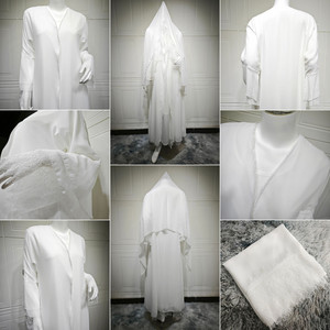 Abito Musulmano Tradizionale 221 in Chiffon Bianco con Pizzo, Cardigan Islamico Modesto per Donne - Product Image 6