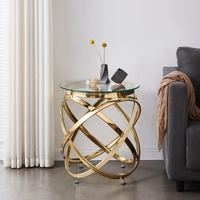 Ensembles de table basse ronde de luxe pour salon meubles en acier inoxydable or rose table basse table d'appoint en verre