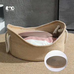 Geerduo Large Space Comfortable Both Handles Easy Move Straw Weaving Pet Nest Cat Basket With Thickened Cushion