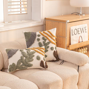 Homey Mood Tufted Pillowcase <b>Rectangle</b> Chenille Leaf Tufts Home Decor <b>Cushion</b> <b>Cover</b> For Bedroom Living Room Sofa - Product Image 4