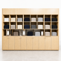 Présentoir à vêtements LED avec cadre doré, armoire à tiroirs et base en bois – Vente directe usine