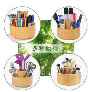 Bamboo <b>Rotating</b> Pen Holder With Compartments 360 Degree <b>Desk</b> Storage For Office And Study - Product Image 4