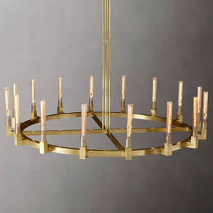 Lámpara de Techo Estilo Americano Retro con Forma de Rueda de Vagoneta, Grande, para Sala de Estar o Comedor, Anillo Redondo de Cobre, Latón Antiguo, Moderna - Product Image 2