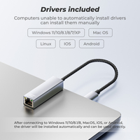 Adaptateur USB-C vers Gigabit Ethernet avec lecteur de CD-ROM intégré et double indicateur LED, boîtier en aluminium RTL8153B pour ordinateur portable OEM ODM