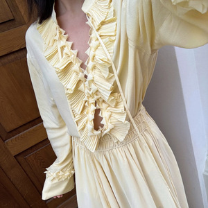 Top estivo con collo in pizzo a tinta unita <span class=keywords><strong>camicia</strong></span> in Chiffon a maniche lunghe da <span class=keywords><strong>donna</strong></span> Sehe Fashion - Product Image 2