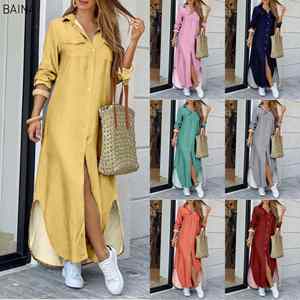 Robe chemise longue décontractée pour femme, à manches, boutonnée, avec poches, imprimé tendance, élégante, grande taille 5XL, pour l'automne - Product Image 2
