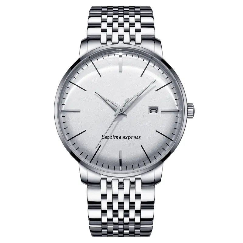 高品質シニアクラシックライフファッション腕時計ラージダイヤルメンズクォーツ時計薄い3Dアークステンレススチールストラップ防水
