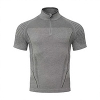 T-shirt de sport américain à demi-zip en nylon/polyester uni, manches courtes, pour homme, été, sans coutures, haute élasticité, séchage rapide