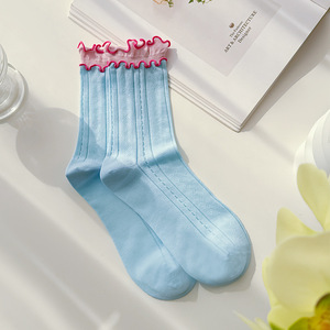 Calcetines <span class=keywords><strong>de</strong></span> malla con encaje y bloques <span class=keywords><strong>de</strong></span> <span class=keywords><strong>color</strong></span>, estilo nuevo, CE, calcetines <span class=keywords><strong>de</strong></span> algodón transpirables hasta la pantorrilla <span class=keywords><strong>para</strong></span> mujer, <span class=keywords><strong>para</strong></span> primavera y verano, a la moda. - Product Image 3