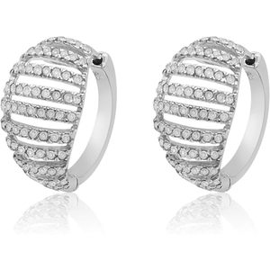 Ornaatis <b>Huggie</b> Hoop Earrings 1.10 Cttw Round Cut White Natural Diamond 925 Sterling <b>Silver</b> Prong Setting Everyday Wear - Product Image 1