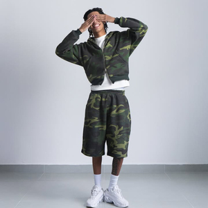 Best Selling Custom Streetwear Camo <b>Short</b> Sweatsuit Heavyweight <b>Hoodie</b> <b>Shorts</b> <b>Set</b> for <b>Men</b> - Product Image 2