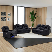 Ensemble de canapé sectionnel inclinable électrique pour home cinéma, avec table rabattable à LED, appui-tête mobile, cuir, bois, métal