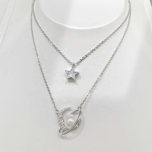 Collar minimalista de plata de ley 925 personalizado para novias, collar de moda para mujer, mamá, con corazón único, delicado, con circonitas, cadena en capas. - Product Image 4