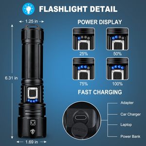 Linterna LED de Aluminio para Camping, 1200-5000 Lúmenes, con Zoom, Resistente al Agua IP65, Interruptor en la Tapa Trasera, Regulable, Funciona con Pilas AAA - Product Image 4