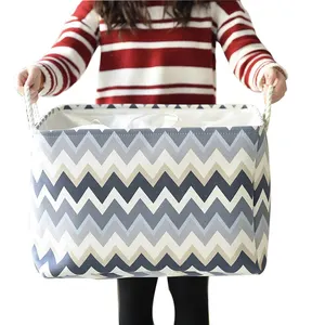 亚麻储物篮垃圾桶防水毛毡可折叠帆布长方形盒子带手柄可折叠织物储物篮