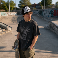 Bonnet en tricot noir thermique personnalisé avec logo jacquard, style streetwear, pour hommes et femmes, vente en gros