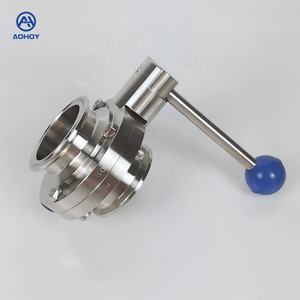 Aohoy süt gıda sınıfı ss 304 316 sıhhi paslanmaz çelik tri yonca kelepçe manuel kelebek vana - Product Image 1