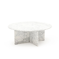 Table basse de salon ronde en marbre Arabescato gris veiné, design trépied, pour la maison de rêve