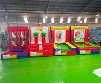Jeux gonflables 4 en 1 : Jeu de lancer Bull Toss, Hoop Shot, Big Mouth Clown, et Jeu de cible de baseball pour la location événementielle