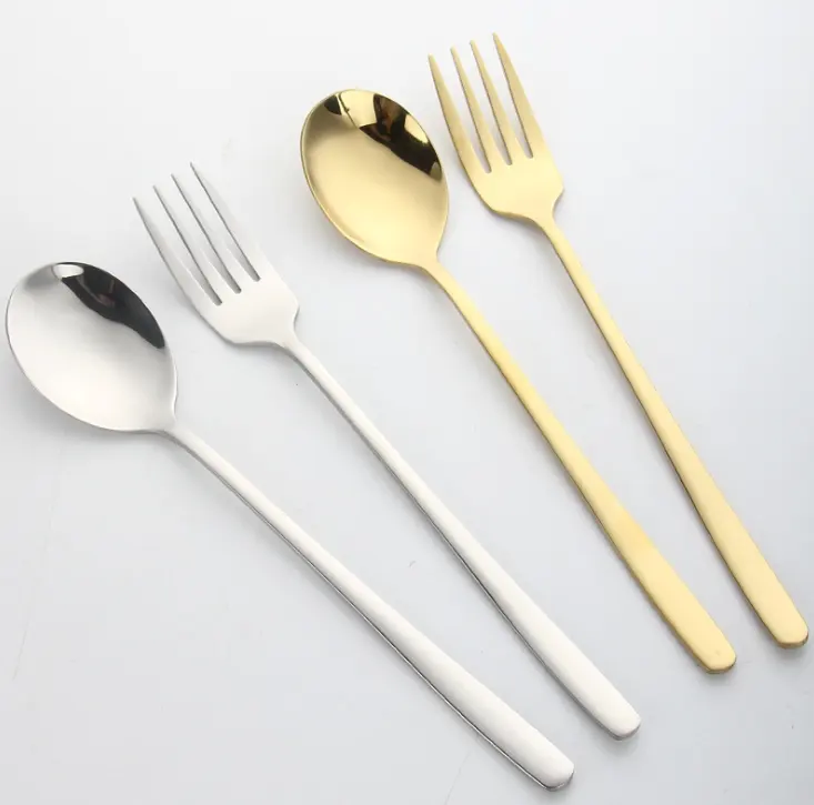 Gold Plated Cutlery Set Kitchen Fork Spoon/304 stainless steel long handle Korean spoon creative salad Western fork