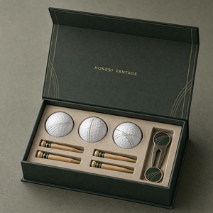 Coffret cadeau de golf haut de gamme, balles de golf personnalisées, tees en bois, outil de réparation de divots en métal avec marqueur de balle dans un étui noir de luxe - Product Image 1