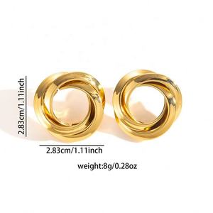 Boucles d'oreilles tendance en acier inoxydable plaqué or 14 carats, lisses, creuses, géométriques, cercle tridimensionnel, pour femmes, 100 % sur mesure - Product Image 6