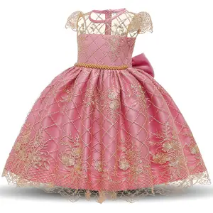 Jolie robe de princesse avec jupon à fleurs, tenue de mariée, noble, pour spectacle de piano, pour fête d'anniversaire, avec gros nœud