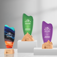 Prix du trophée en cristal Noble en gros avec base en bois