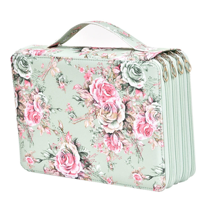 OEM personalizado mujer 200 ranura Oxford cremallera portátil flor patrón lápiz cubo <span class=keywords><strong>bolsa</strong></span> inodoro <span class=keywords><strong>bolsa</strong></span> <span class=keywords><strong>de</strong></span> cosméticos <span class=keywords><strong>con</strong></span> compartimento - Product Image 2