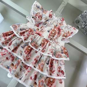 Vestido Casual de Verano para Niñas, Cuello Redondo, Manga Larga, Estampado Floral, Chifón de Algodón Ecológico y Transpirable - Product Image 3