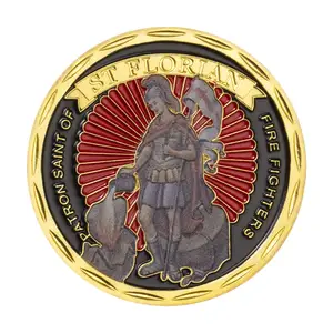 米国消防士お土産コインST。Florian Collectible Gift Challenge Coin Honorゴールドメッキ記念コイン