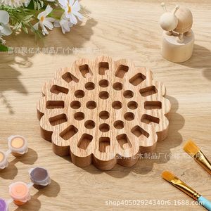 Wooden Crayon Holder Flower Shape Art Supply Organizer <b>Desktop</b> Storage Rack For Paintbrushes Lipstick Essential Oil Display - Product Image 1